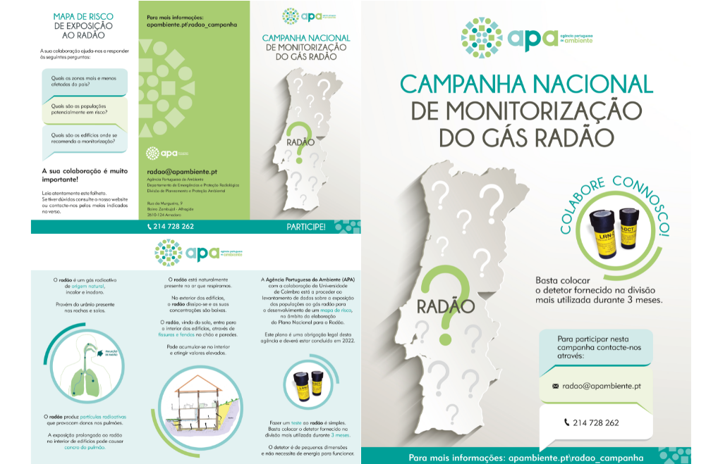Folheto e cartaz da Campanha Nacional de Monitorização do Gás Radão.